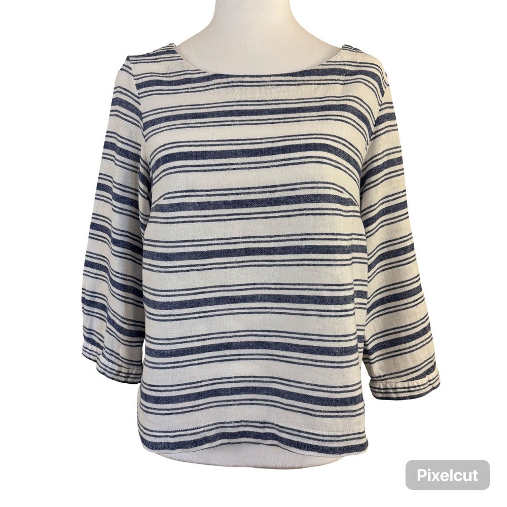 Sigrid Olsen Linen Blue and White Strip Shirt Small